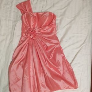 One shoulder coral cocktail dress